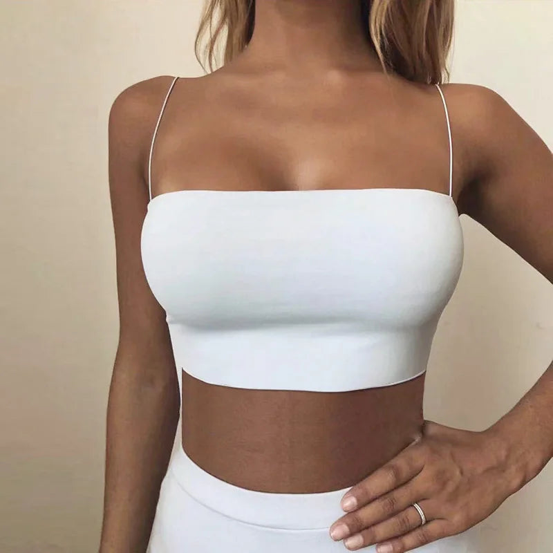 2024 Summer Women's Crop Top Sexy Elastic Cotton Camis sleeveless Short Tank Top Bar
