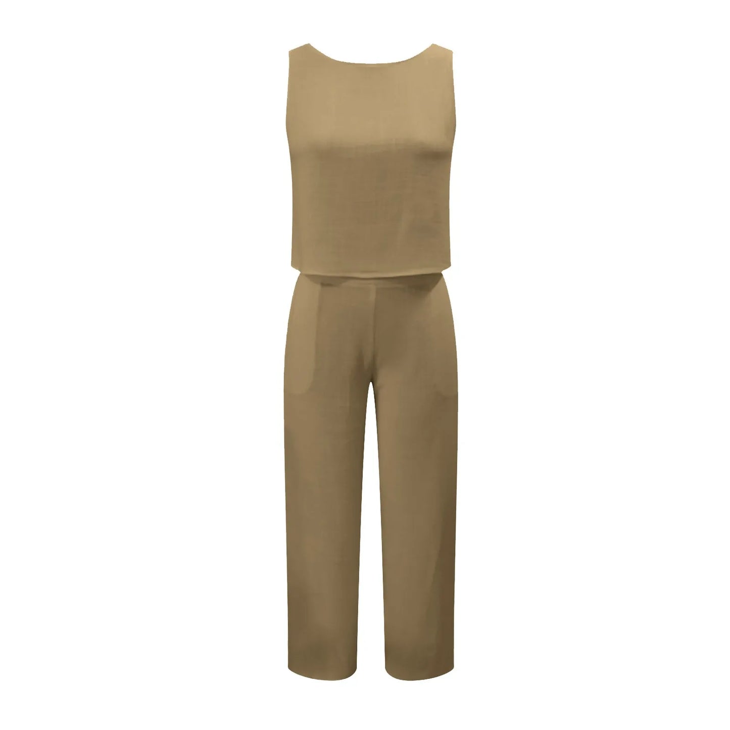 Damen Sommer Casual Leinen 2 Stück Hosen Set Solide Elegante Zwei Stück Anzug Ärmellose Weite Bein Hosen 2024 Neue In Passenden Sets