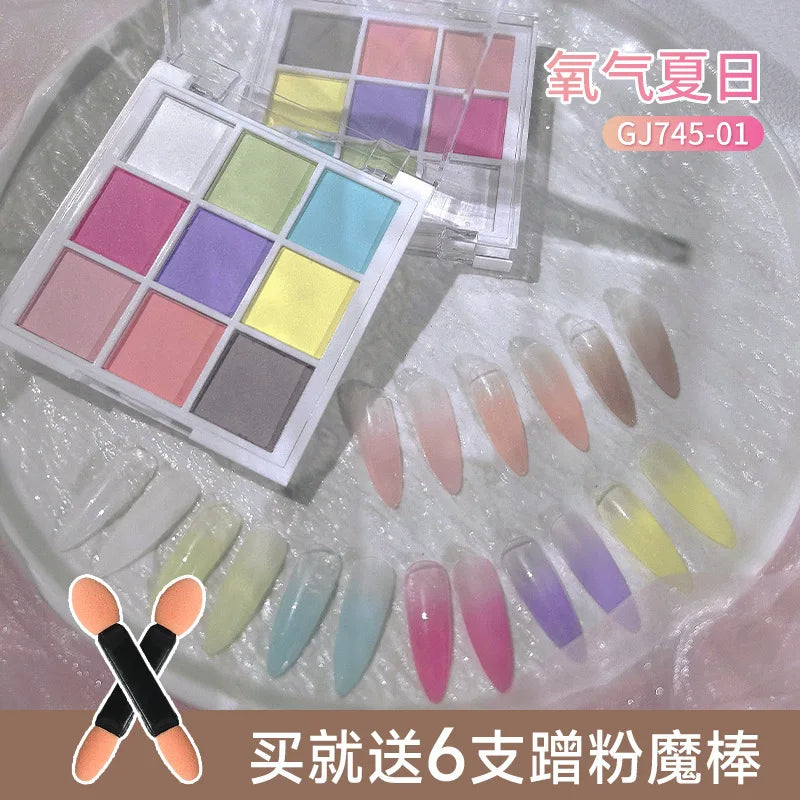 9Colors Solid Patting Nail Powders UV Polish Decoration Shimmer Fine Glitter Gradient Matte Pat Pat Manicure Polish Deco Powder