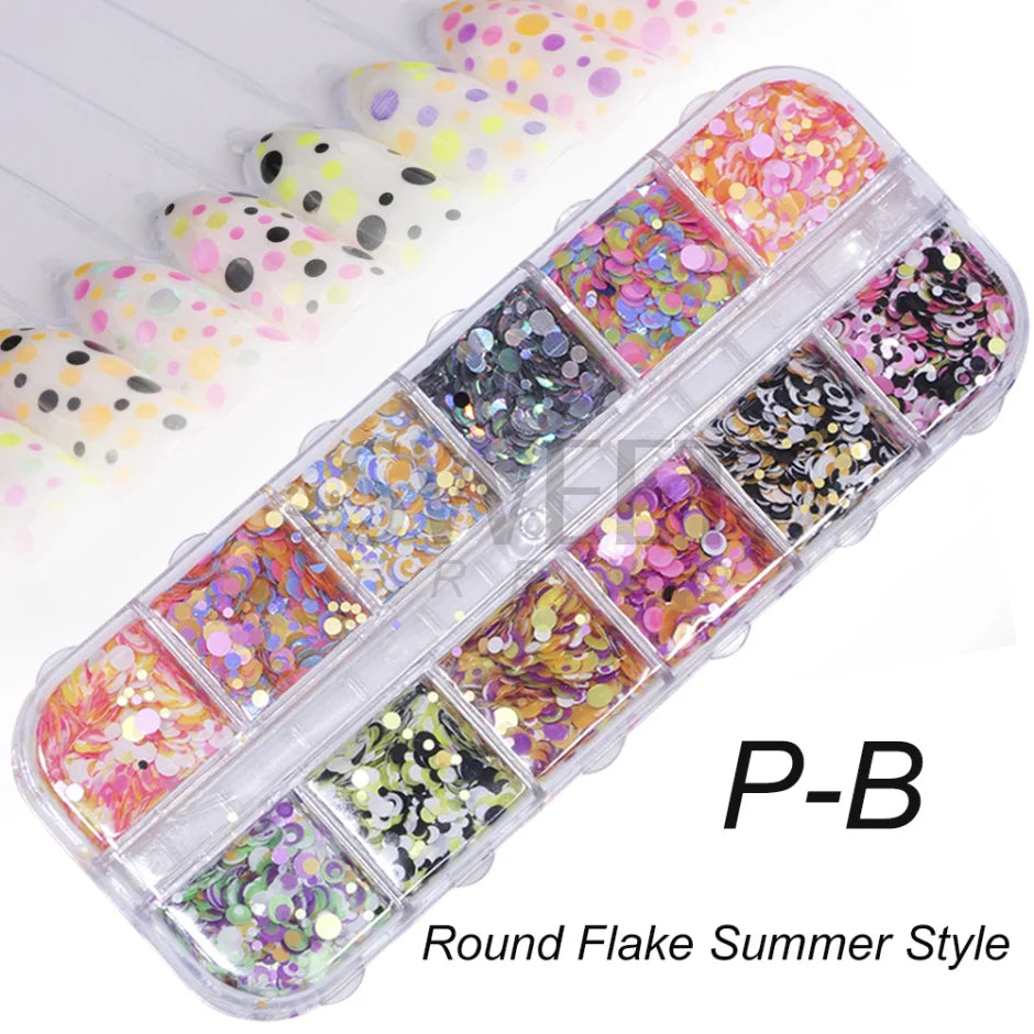 12 Grids Love Heart Nail Glitter Sequin Holo Nail Flakes Shiny Irridescent Laser Mix New Year Paillette Valentine Sequin BERX04