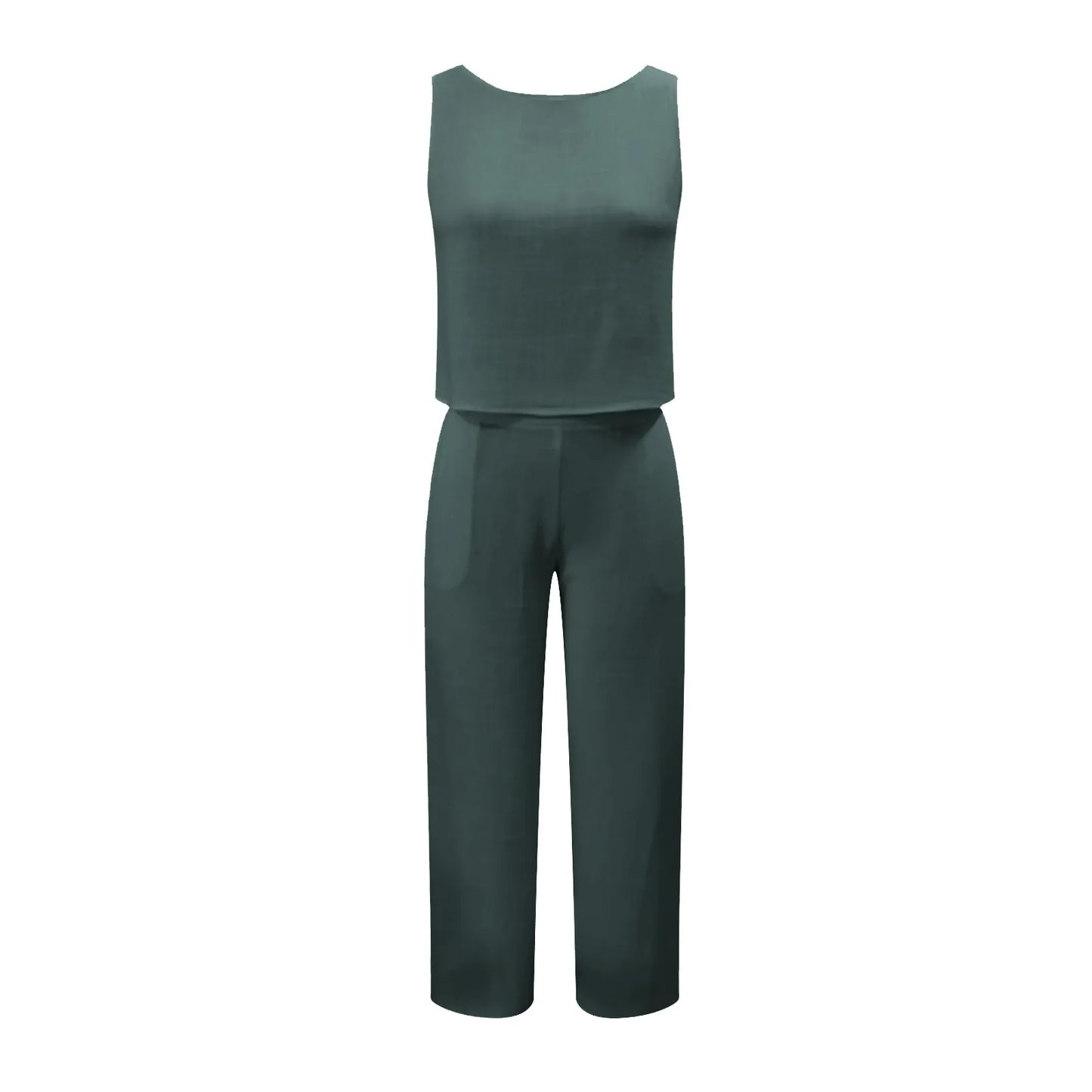 Damen Sommer Casual Leinen 2 Stück Hosen Set Solide Elegante Zwei Stück Anzug Ärmellose Weite Bein Hosen 2024 Neue In Passenden Sets