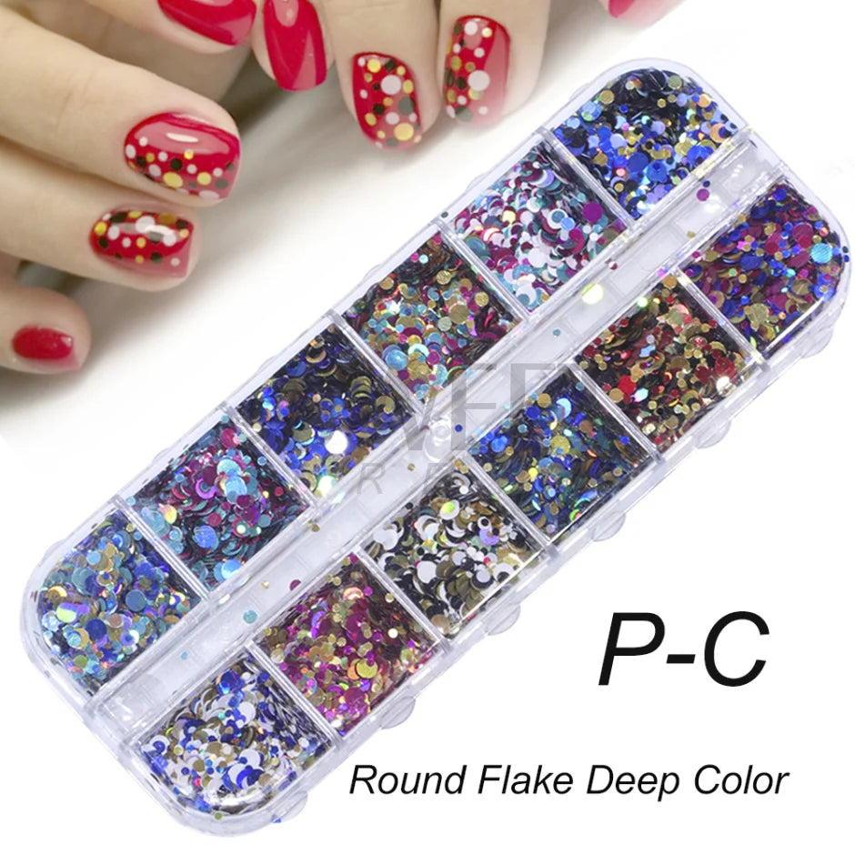 12 Grids Love Heart Nail Glitter Sequin Holo Nail Flakes Shiny Irridescent Laser Mix New Year Paillette Valentine Sequin BERX04