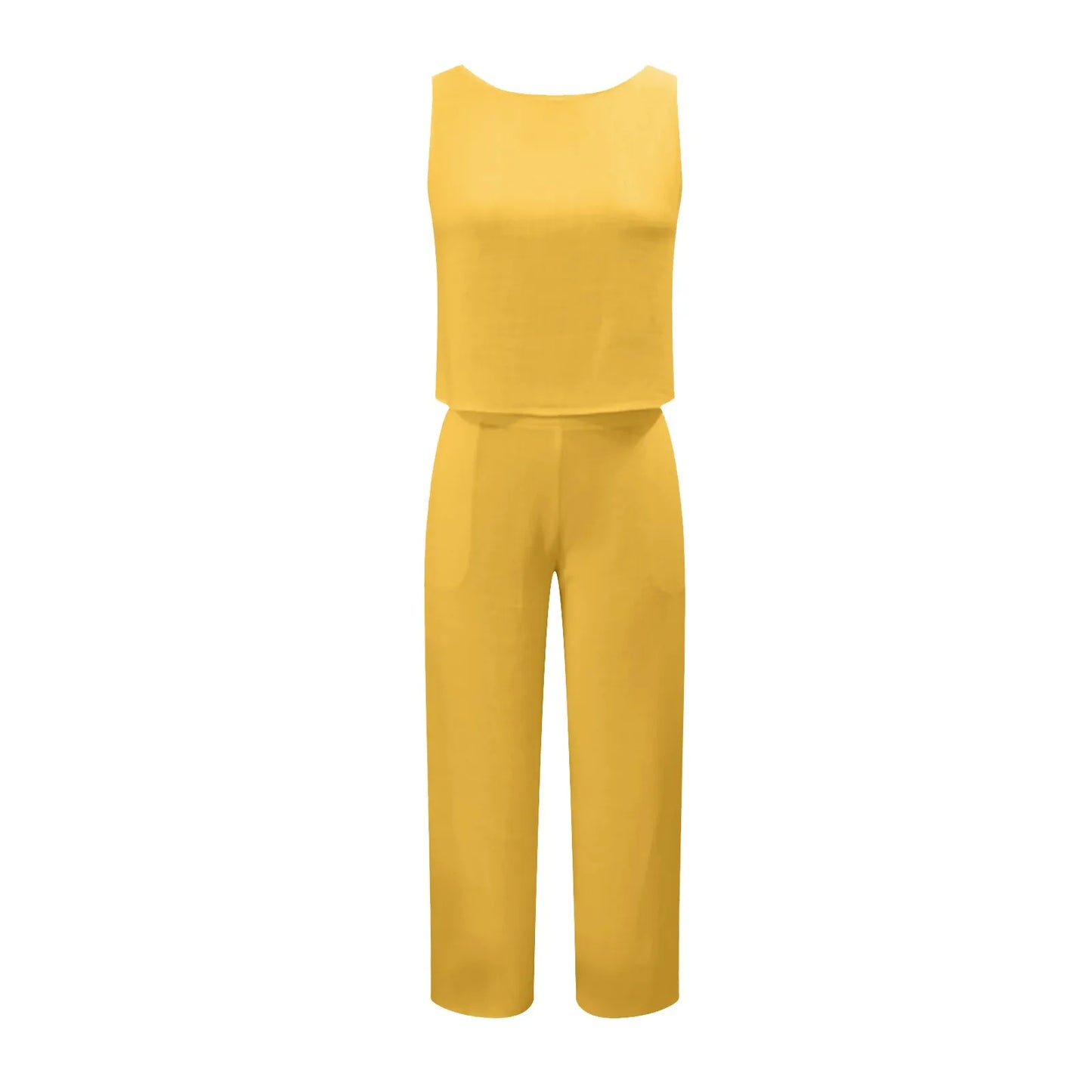 Damen Sommer Casual Leinen 2 Stück Hosen Set Solide Elegante Zwei Stück Anzug Ärmellose Weite Bein Hosen 2024 Neue In Passenden Sets