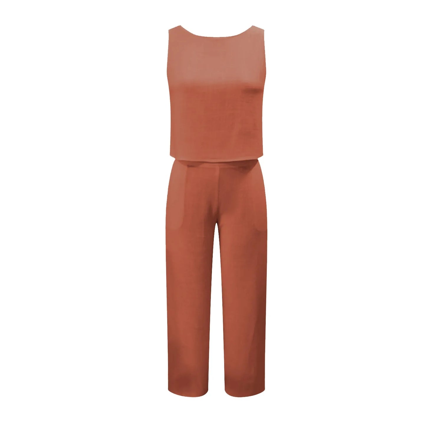 Damen Sommer Casual Leinen 2 Stück Hosen Set Solide Elegante Zwei Stück Anzug Ärmellose Weite Bein Hosen 2024 Neue In Passenden Sets