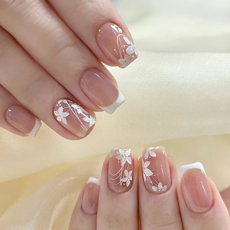24 Stück süße falsche Nagelflicken, abnehmbare künstliche Nagelspitzen mit Schleifen, Liebesherz, Perlendesign, rosa Mandel, koreanisches Aufdrücken des Nagels