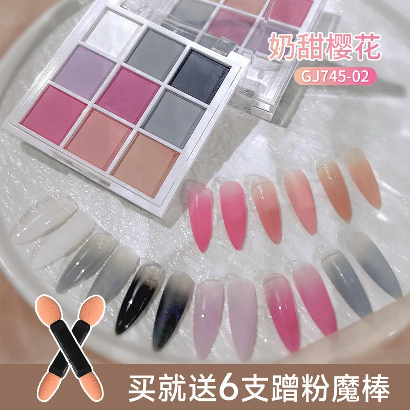 9Colors Solid Patting Nail Powders UV Polish Decoration Shimmer Fine Glitter Gradient Matte Pat Pat Manicure Polish Deco Powder