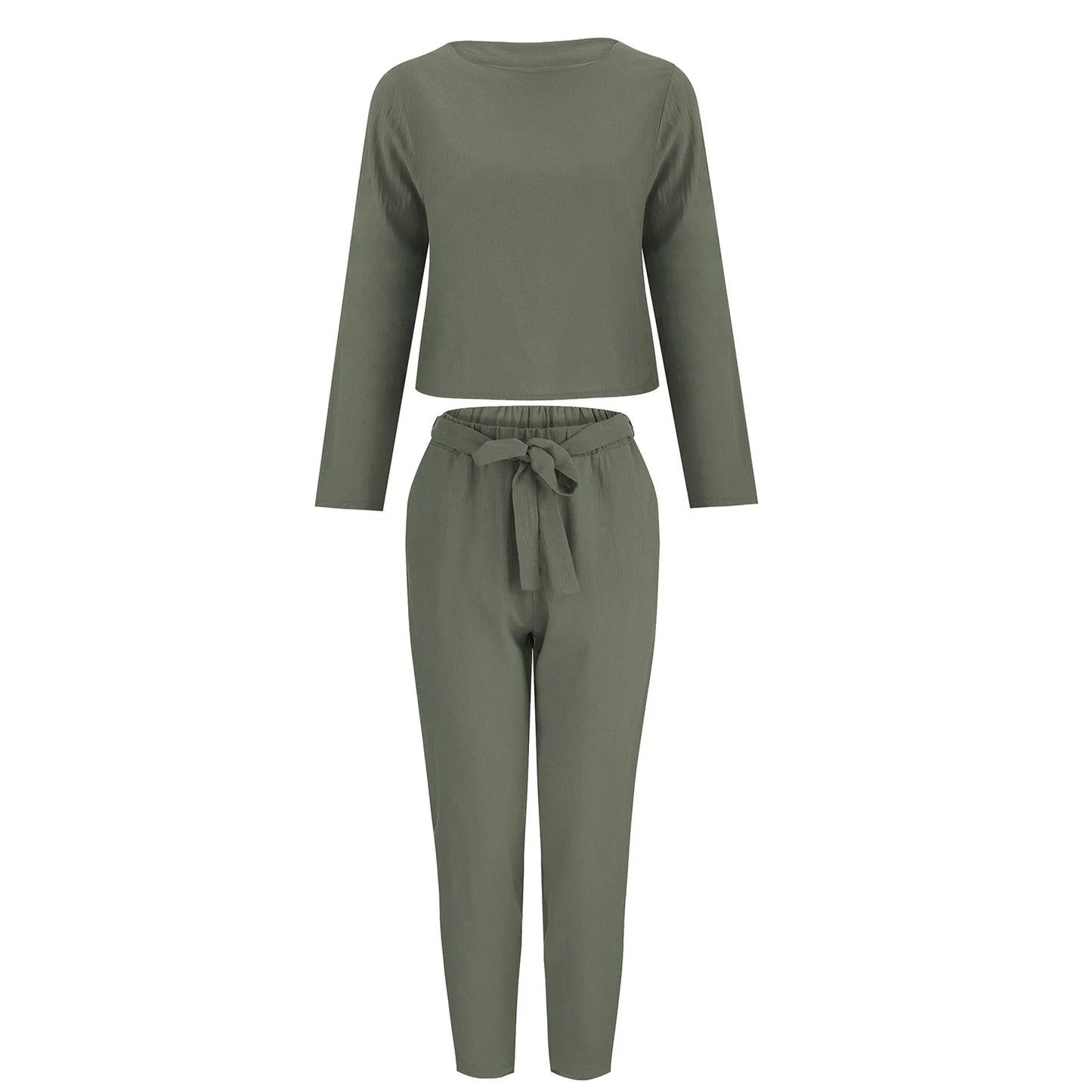 Elegantes 2-teiliges Damen-Sportbekleidungsset aus Baumwolle für den Herbst, Langarm-Oberteil, lockere Hosen, lässige Damenmode-Anzüge