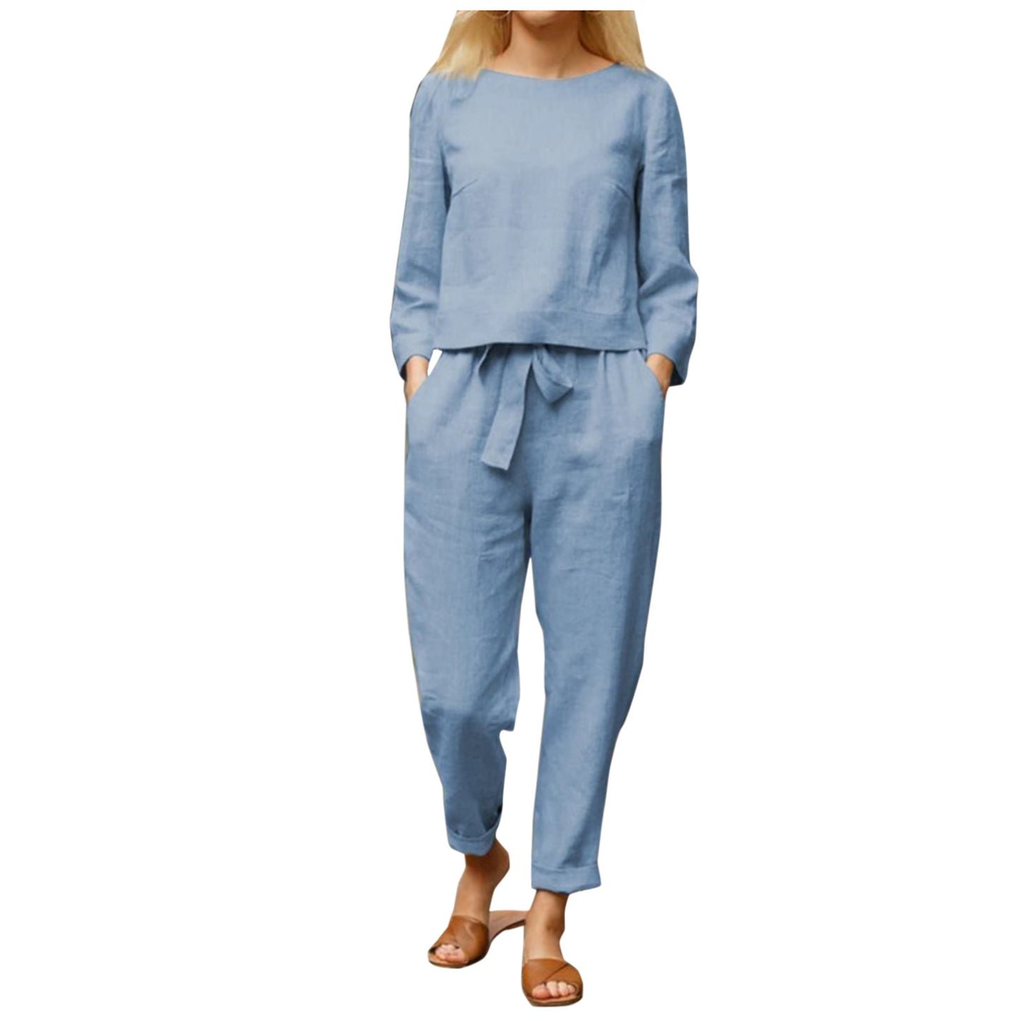 Elegantes 2-teiliges Damen-Sportbekleidungsset aus Baumwolle für den Herbst, Langarm-Oberteil, lockere Hosen, lässige Damenmode-Anzüge