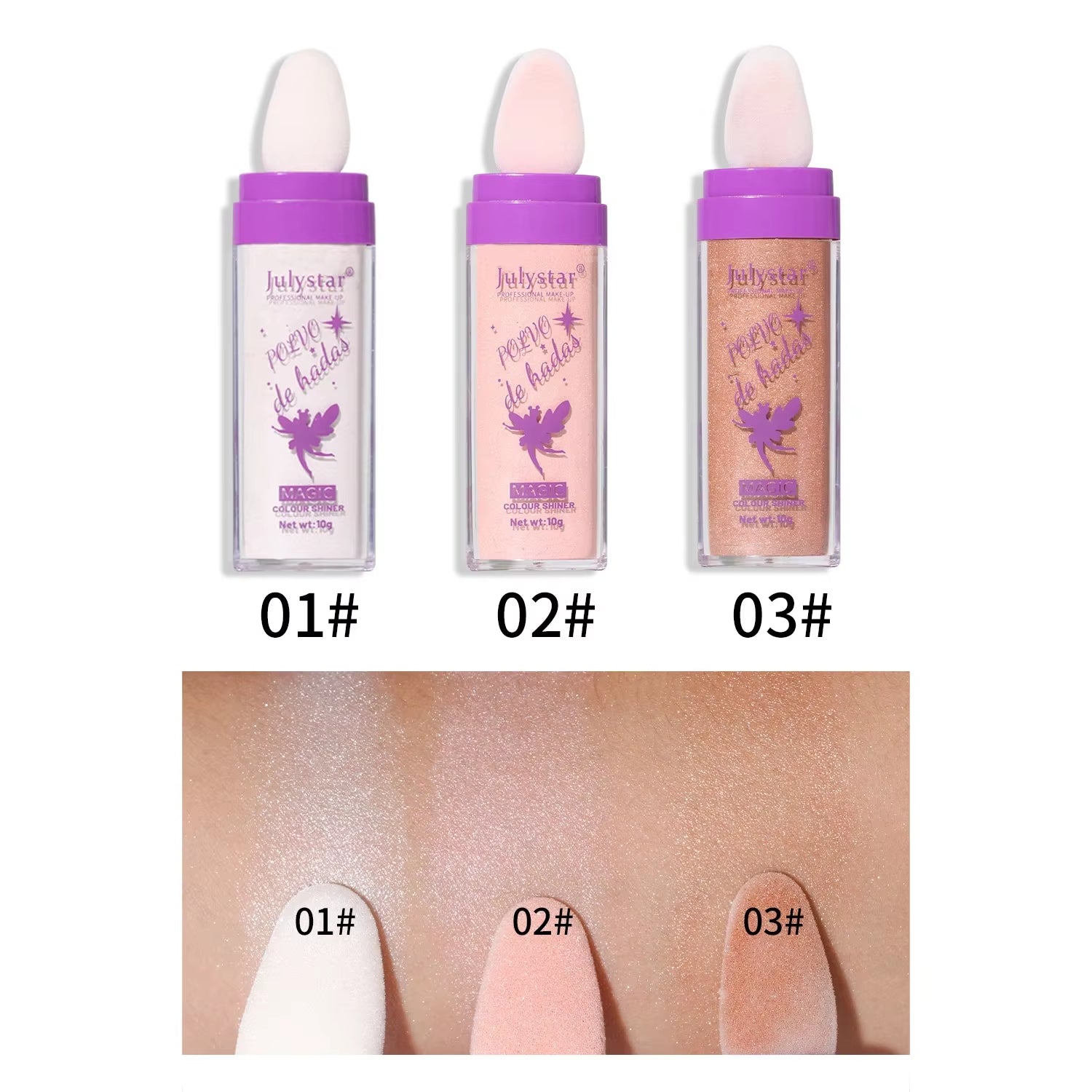 3 Colors Highlighter Powder Polvo De Hadas Glitter Powder Shimmer Contour Blush Powder Makeup for Face Body Highlight Makeup 10G